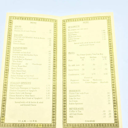1960s Portala Via Italian Restaurant Menu Arlington VA AB8