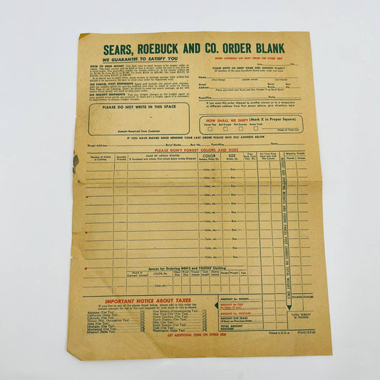 1942 Sears, Roebuck and Co. Order Blank Form D2