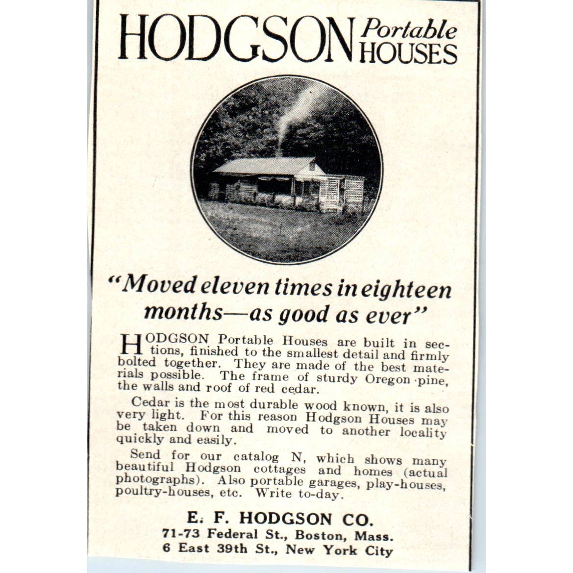 c1920 Harper's Magazine Ad - E.F. Hodgson Portable Houses NYC EA3-4