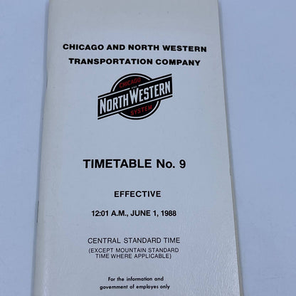 1988 Chicago & Northwestern Railroad Employee Timetable No. 9 TG6