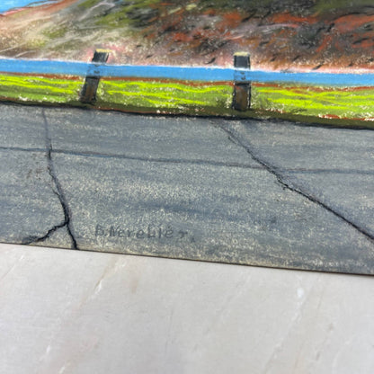 c1920 Original Art Oil Pastel Lake Landscape Signed B. Nerebier 11.5x15” FL3