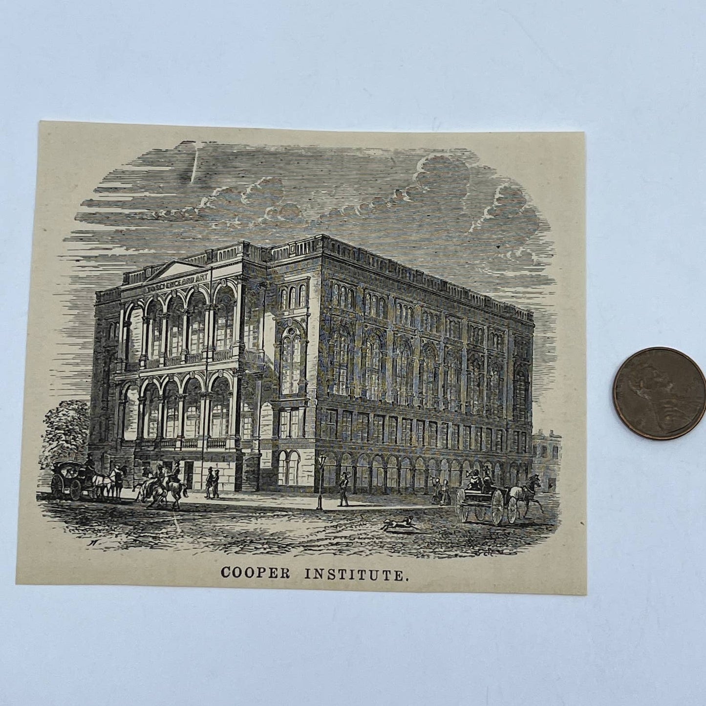 1880s Original Art Print Engraving Cooper Institute New York ~3.5x4.5 AC9