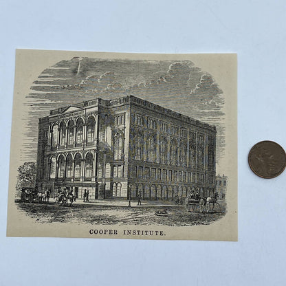 1880s Original Art Print Engraving Cooper Institute New York ~3.5x4.5 AC9