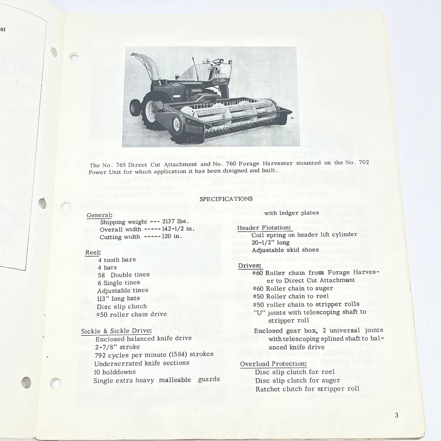 Original New Idea 765 Uni-system Direct Cut Forage Harvester Manual US-137 TB9