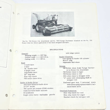 Original New Idea 765 Uni-system Direct Cut Forage Harvester Manual US-137 TB9