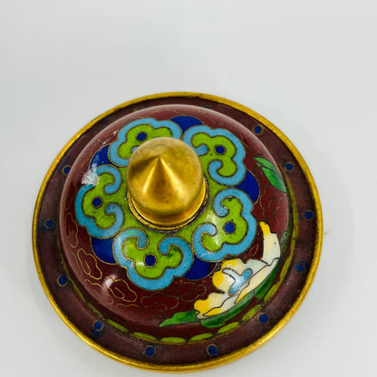 Antique/Vintage Chinese Cloisonné Enamel & Brass Ginger Jar Vase Urn 6” TB7