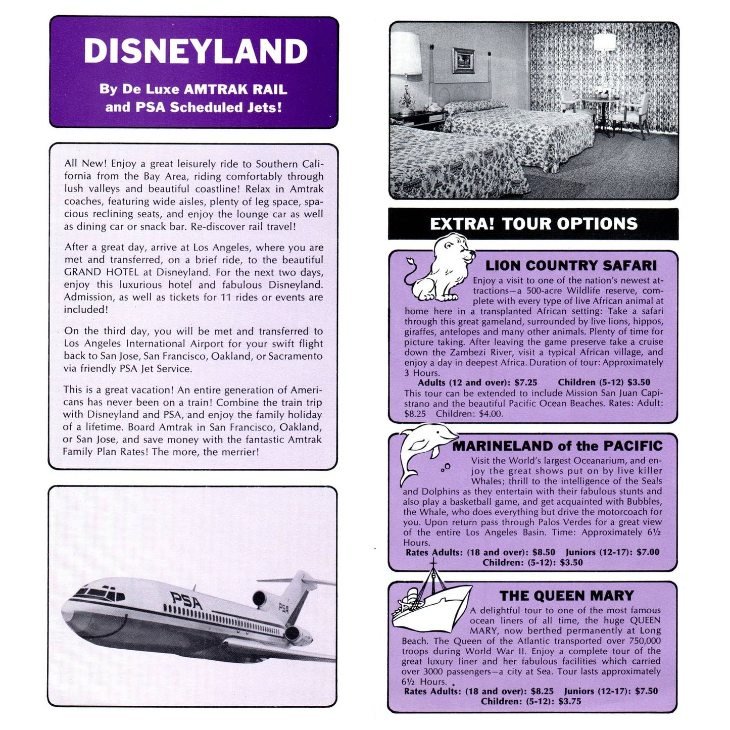 1973 Disneyland by Amtrak Rail and PSA Scheduled Jets Travel Brochure SE4