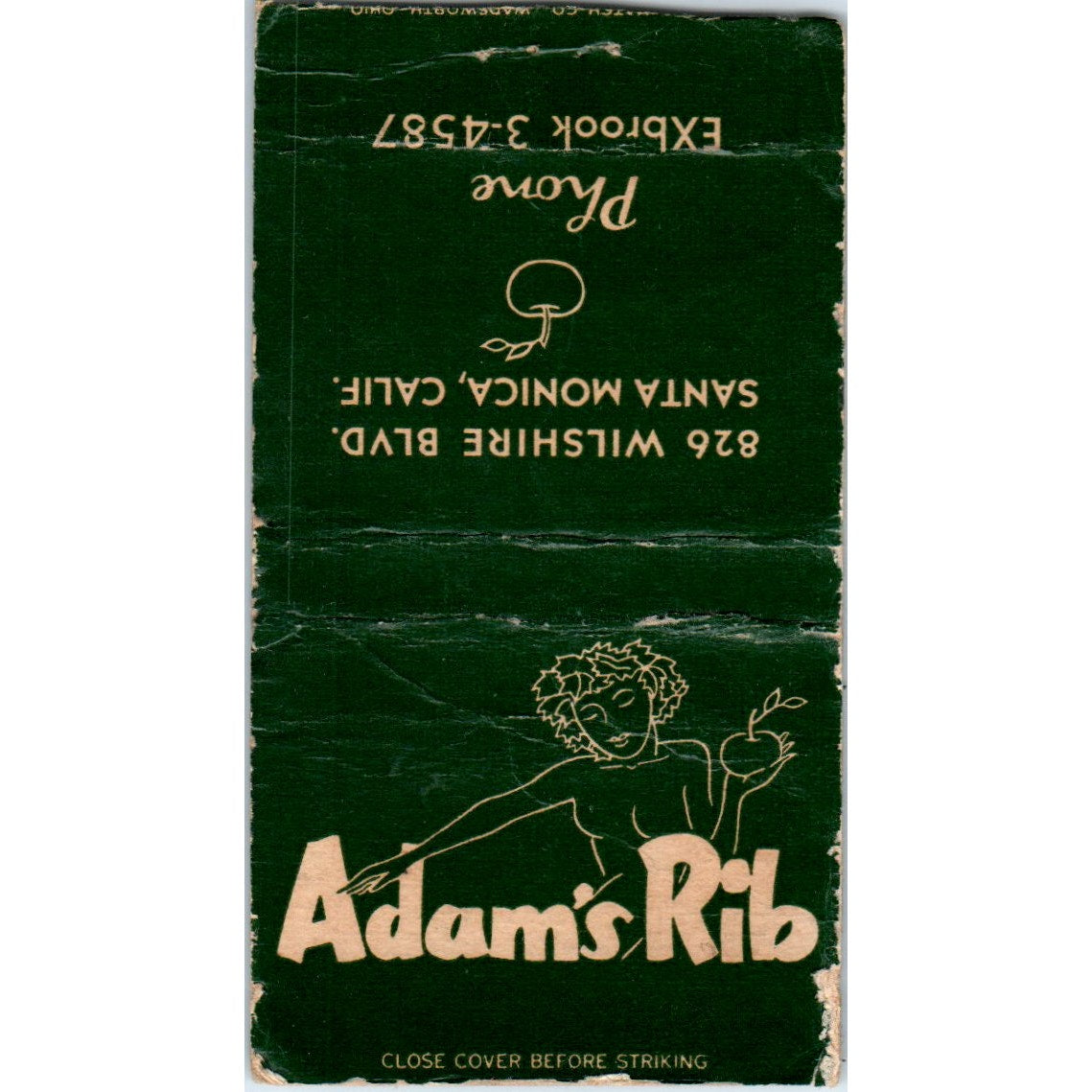Adam's Rib Restaurant Santa Monica CA Advertising Matchbook Cover MM9-4
