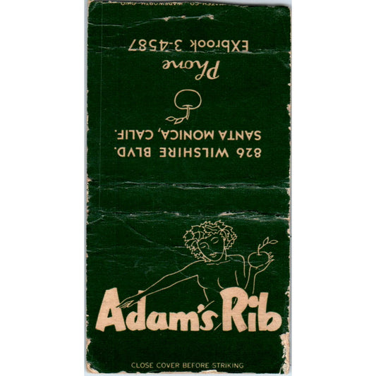 Adam's Rib Restaurant Santa Monica CA Advertising Matchbook Cover MM9-4
