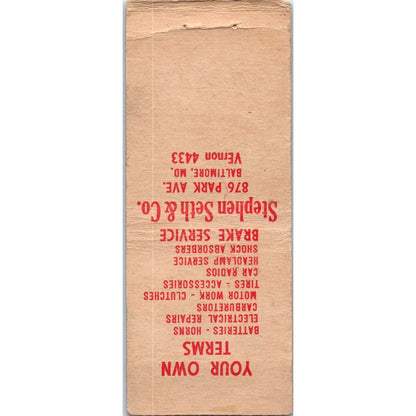 Stephen Seth & Co. Baltimore MD Advertising Matchbook Cover MM9-10