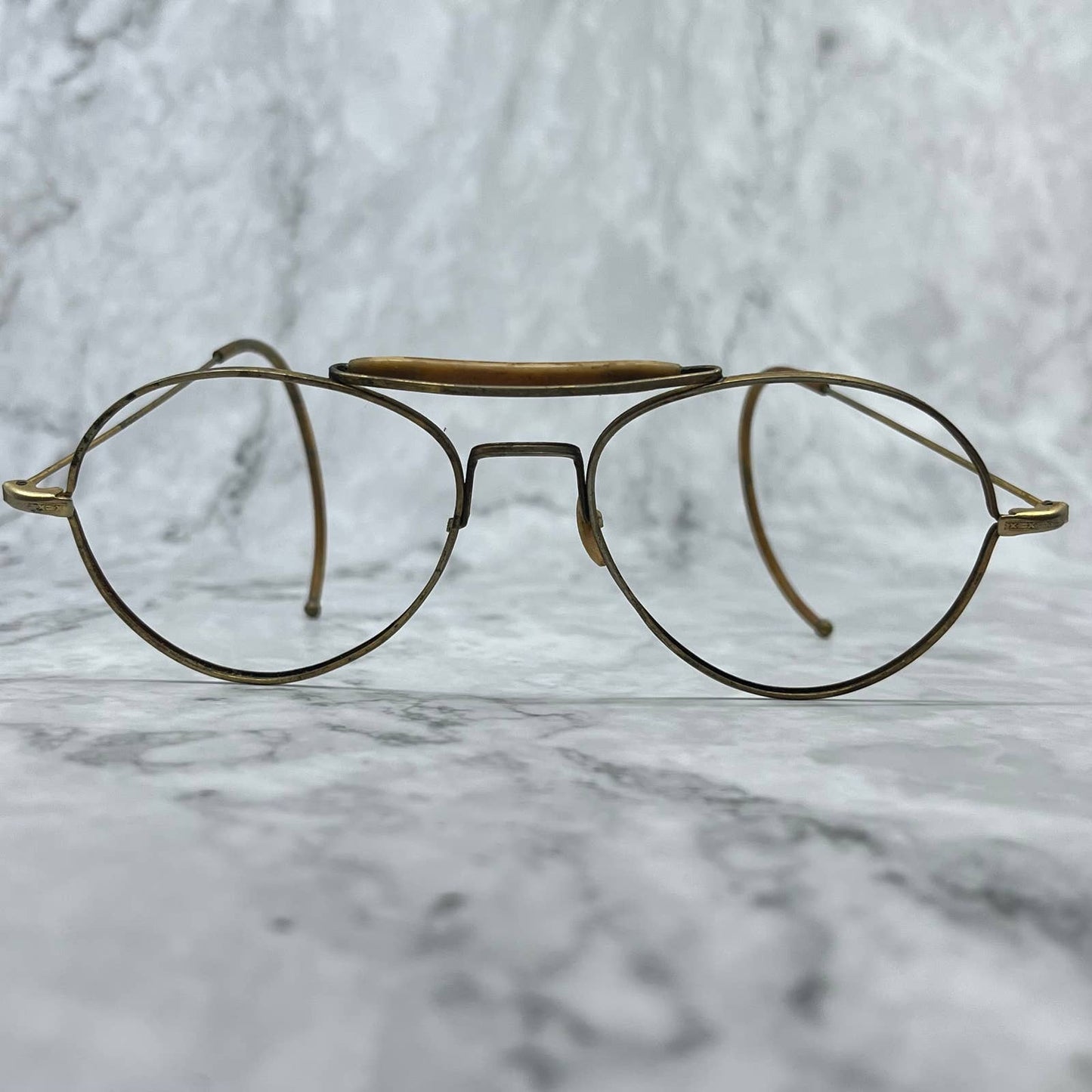 Vintage Brass Aviator Eyeglasses Frames With Celluloid Bridge SE9