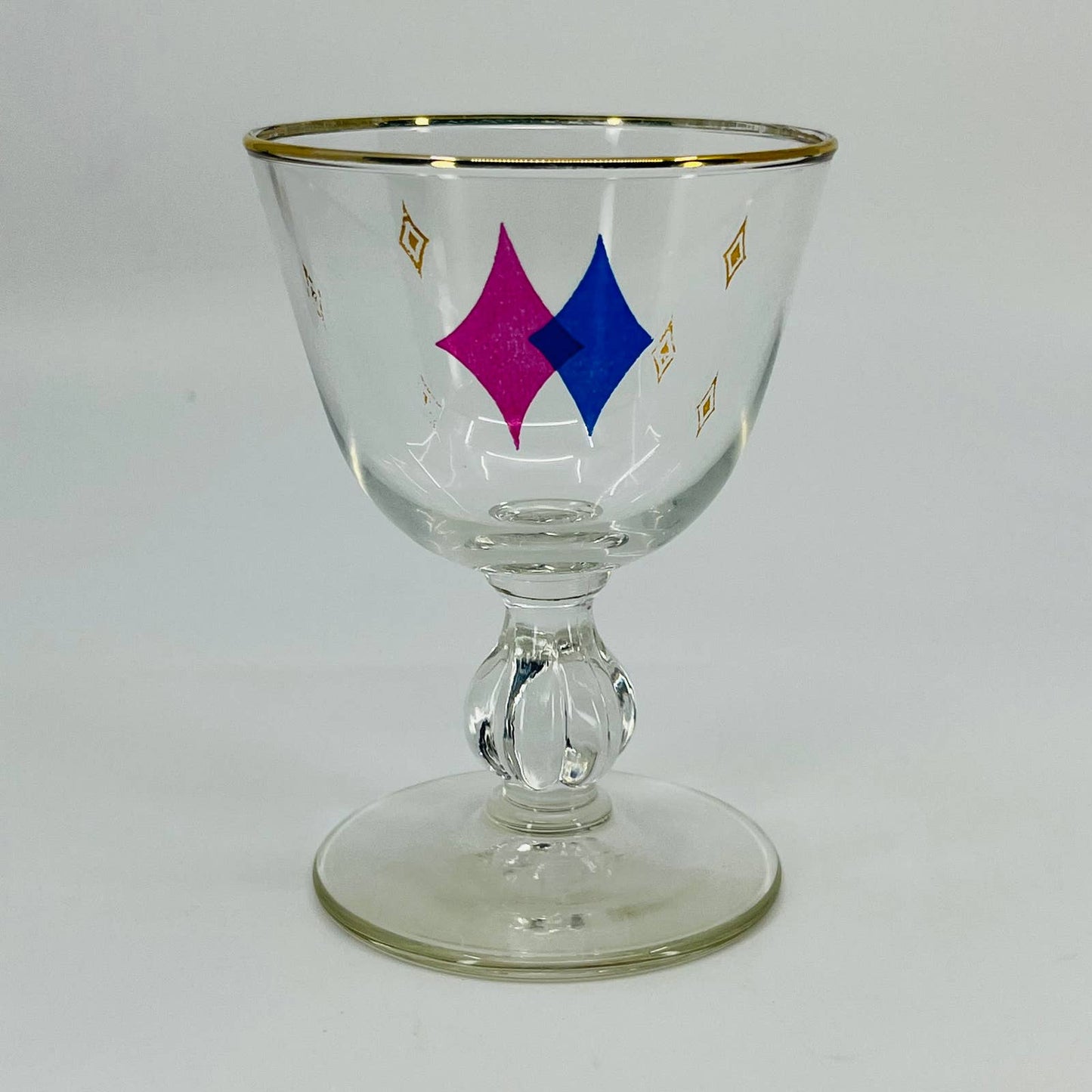 1950s Libbey Atomic Diamond Cordial Champagne Glass Pink/Blue TD9