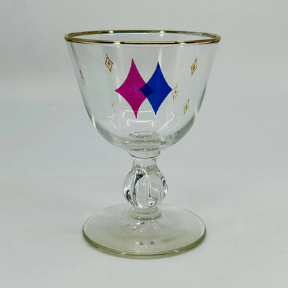 1950s Libbey Atomic Diamond Cordial Champagne Glass Pink/Blue TD9