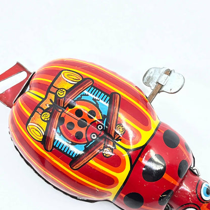 Vintage Tin Litho Wind Up Moving Ladybug Toy Japan w/ Key 5" TC8