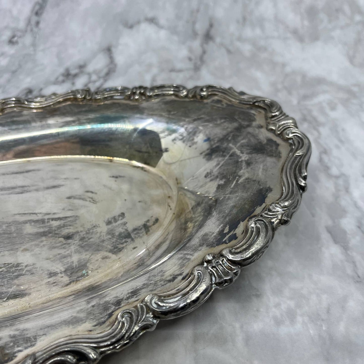 Antique FB Rogers 6013 Silver plate Oval Bread Fruit Serving Tray 12” TJ4