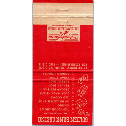 Gold Room Golden Bank Casino Reno NV Advertising Matchbook Cover MM11-8
