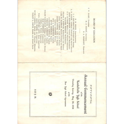 1934 Original Kendallville High School 55th Annual Commencement Program AD8