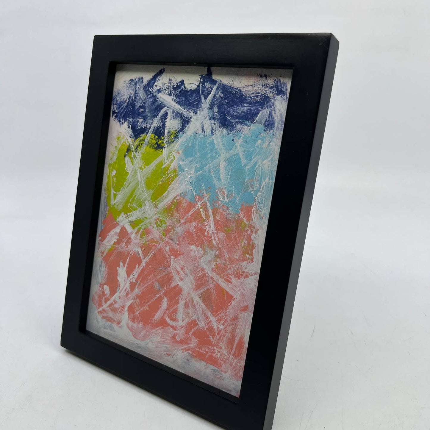 Framed Original Abstract Art Painting "Walking on Clouds" Acrylic 5x7 TI6