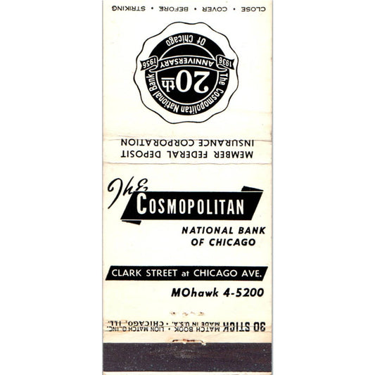 Cosmopolitan National Bank of Chicago Advertising Matchbook Cover MM9-6