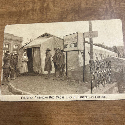 Antique 1918 RPPC Postcard WWI Red Cross LOC Canteen in France PA1