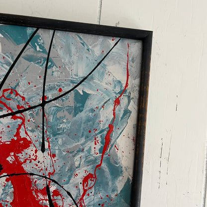 Original Framed Abstract Art Painting 17x21" Red Water COA TF6