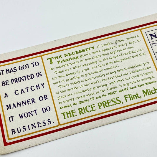 1910s Blotter Card The Rice Press November Calendar Flint MI SC8