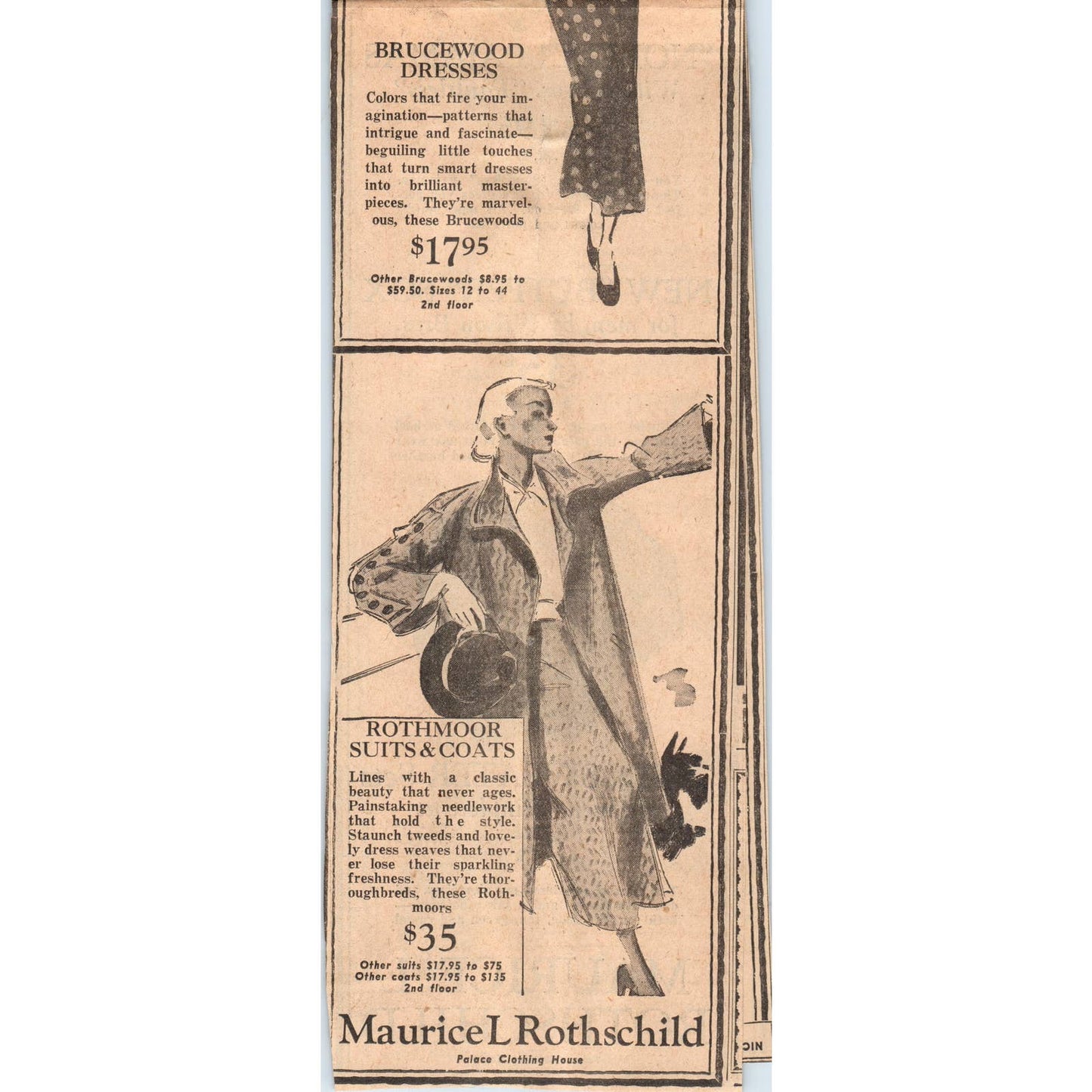 1935 MPLS Journal Newspaper Ad Maurice L Rothschild Palace Clothing House FL5-3