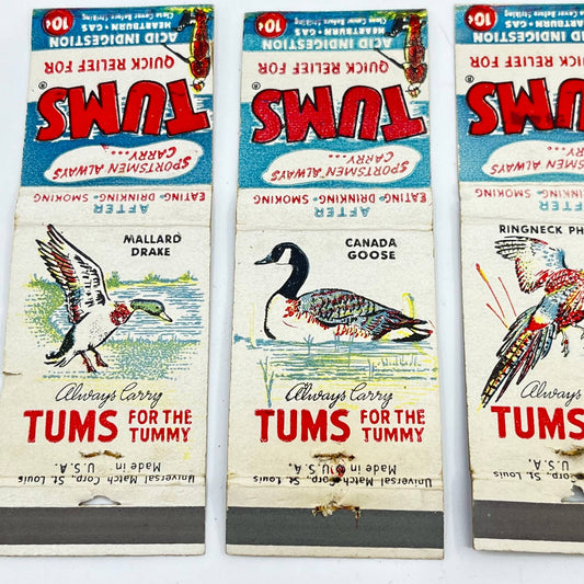 Vintage Lot of 5 Tums Game Bird Hunting Matchbooks SC9