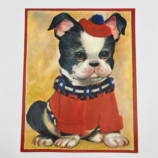 1968 Original Kitsch Boston Terrier Puppy Dog Print COLONIAL STUDIOS 11x14 FL2