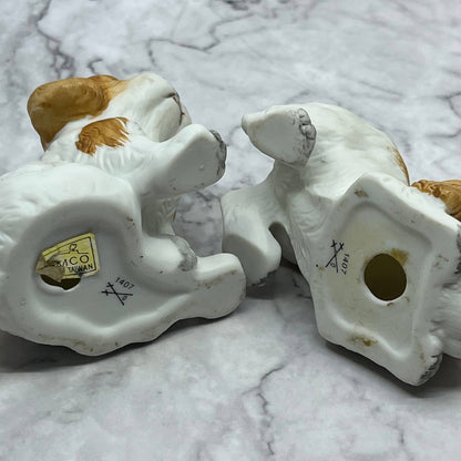 Vintage Homco Bisque Porcelain Set of 2 Springer Spaniel Pup Figurines #1407 TE2