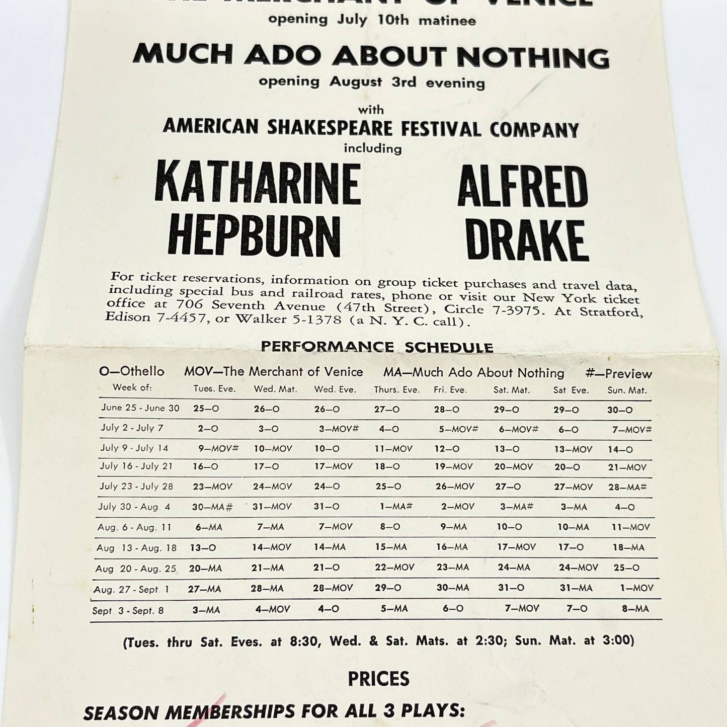 1957 American Shakespeare Festival Theater Leaflet Othello Stratford CT AB3
