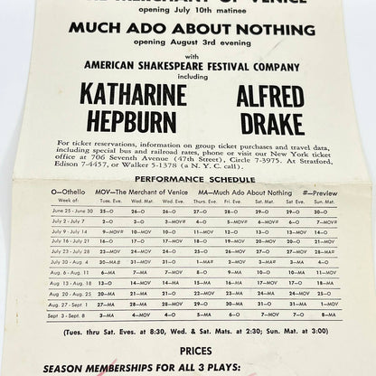 1957 American Shakespeare Festival Theater Leaflet Othello Stratford CT AB3