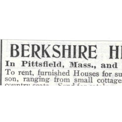 Berkshire Hills Pittsfield Mass Furnished Houses Frank Russell - 1903 Ad TJ8-7-6