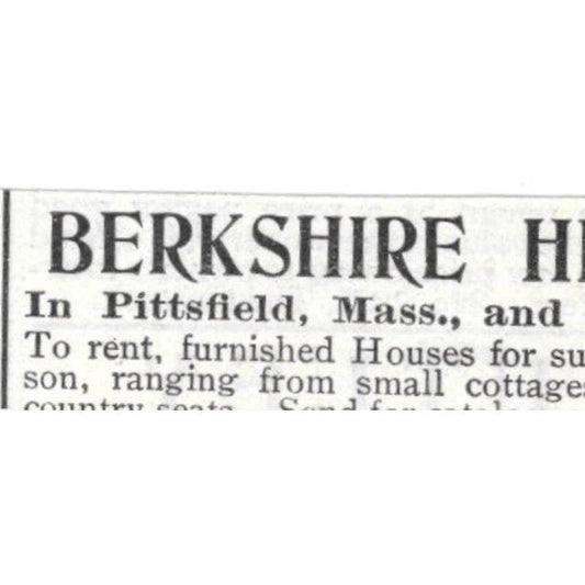 Berkshire Hills Pittsfield Mass Furnished Houses Frank Russell - 1903 Ad TJ8-7-6