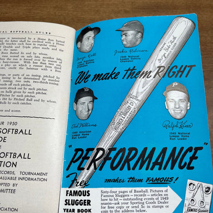 1950 Softball Rules Booklet Louisville Slugger Ted Williams Jackie Robinson H4-3