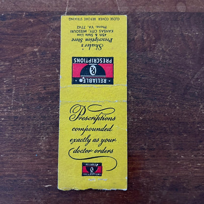 Shuler's Prescription Store Kansas City MO Advertising Matchbook Cover SB3-M2