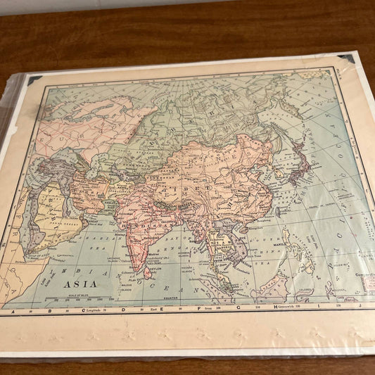 Antique 1903 Map of ASIA Color 10 x 12” FL5