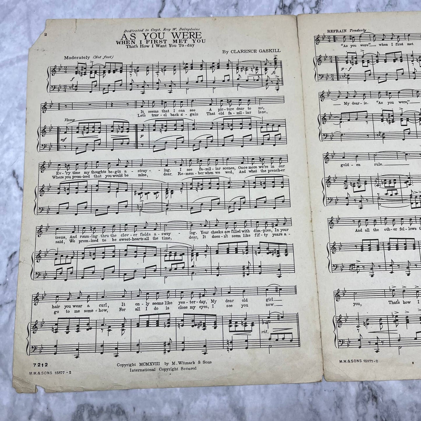 1918 Sheet Music "As You Were When I First Met You" Clarence Gaskill TH1