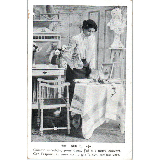 French Victorian Woman Setting Table 1907 Original Postcard P2-1