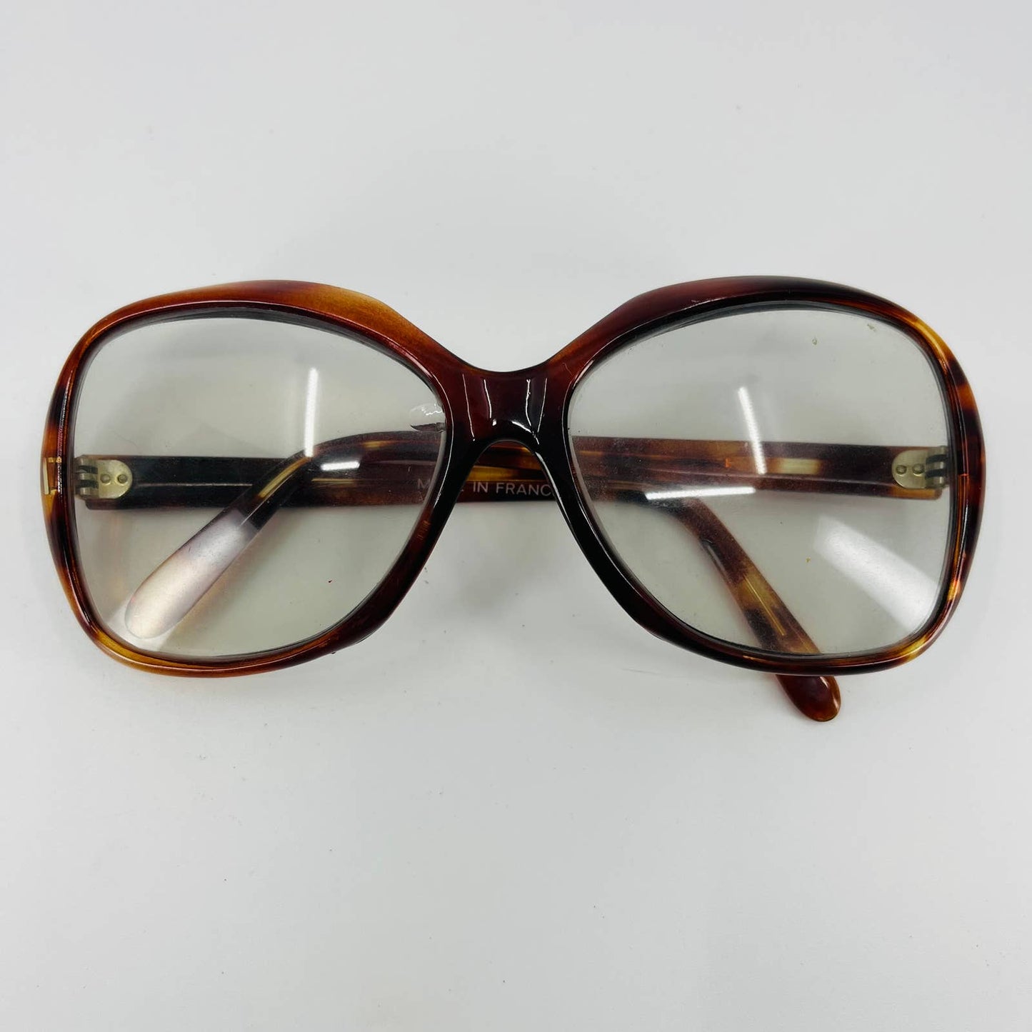 Vintage 1970s Thick Plastic Tortoise Shell Style Woman’s Eyeglasses France