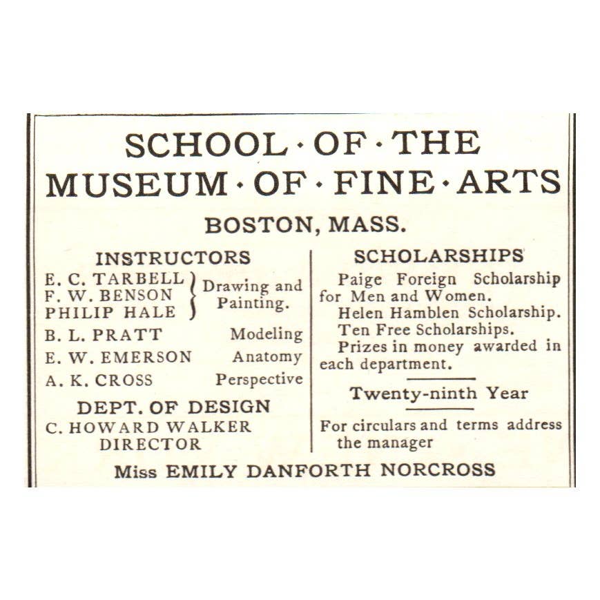 School of the Museum of Fine Arts Boston MA Emily Norcross 2x2.5 1904 Ad TJ8-8