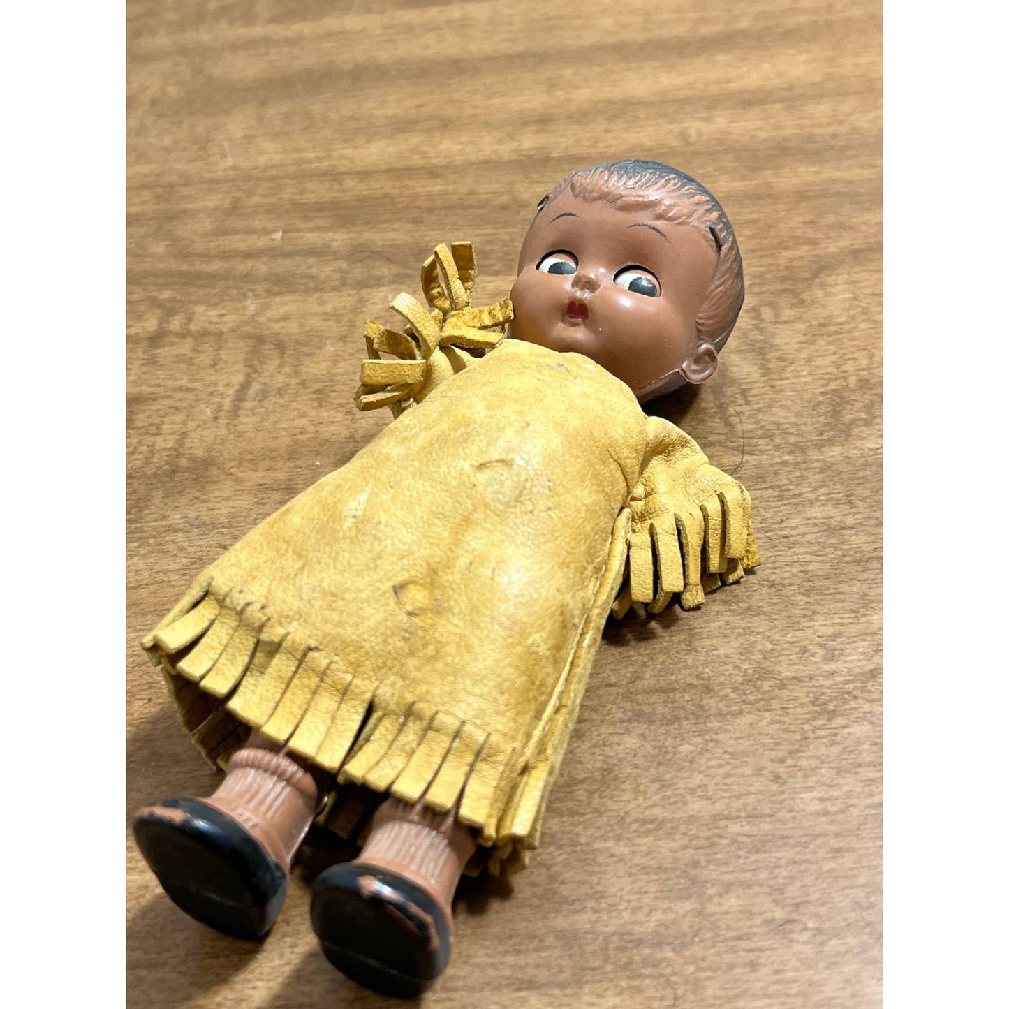 Vintage 1950s Native American Indian Celluloid Doll Baby leather Tunic 6” TG8
