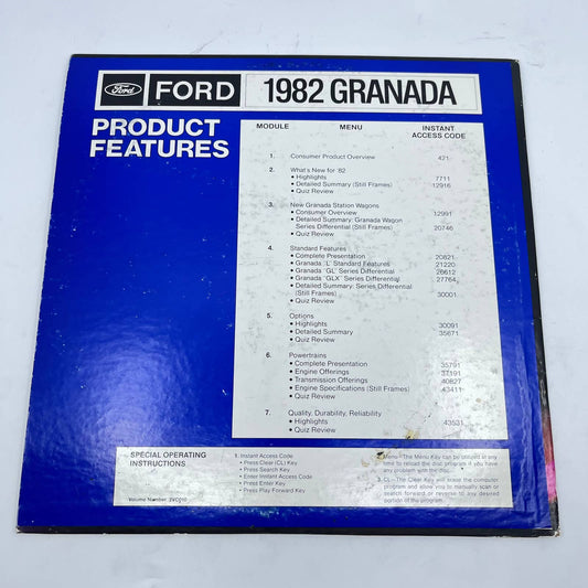 1982 Ford Promo Laserdisc Laser Disc Ford Granada Product Features Preview TA3