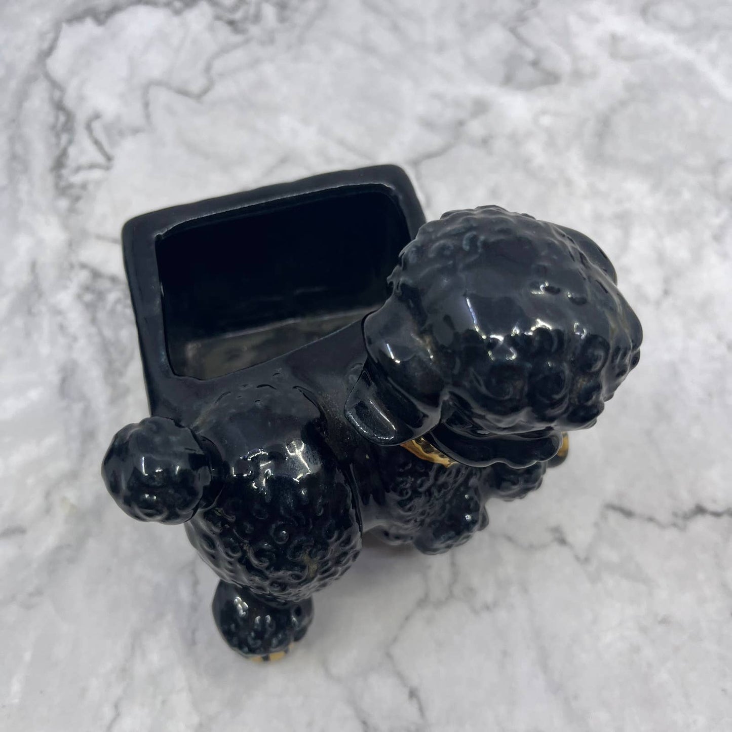 Vintage Poodle Ceramic Black Gold Small Succulent Violet Planter Shawnee 4" TI8