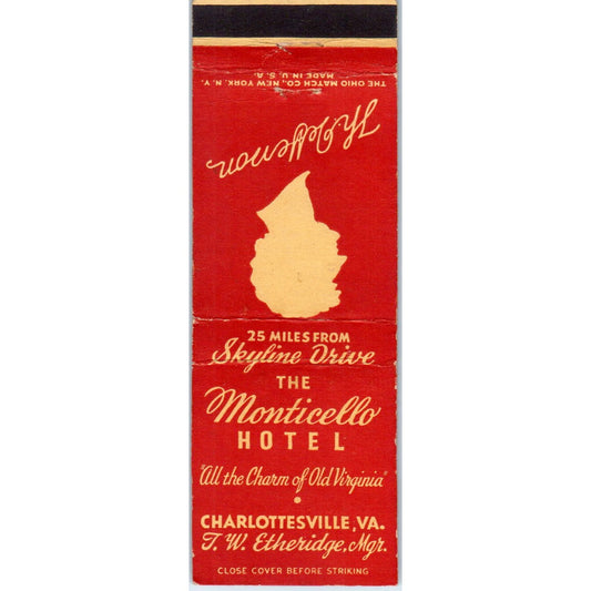 The Monticello Hotel Charlottesville VA Advertising Matchbook Cover MM9-8