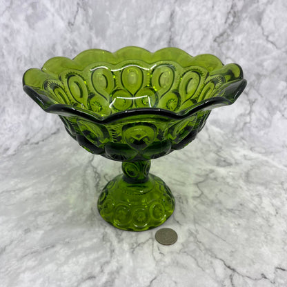 Vintage LE Smith Moon Stars Compote Green Glass Ruffled Edges Large 6.5x8" TA2