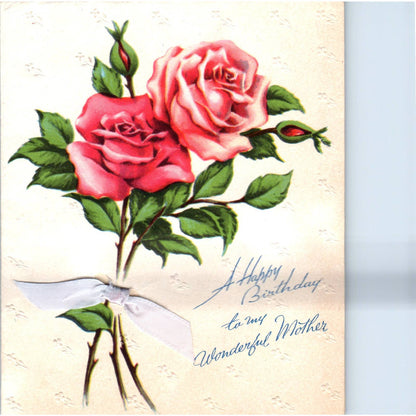 1940s The Pollyanna Line Birthday Card to Mother Pink Roses SF2