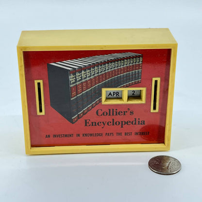 Vintage Coin Bank Collier’s Encyclopedia Calendar Bank No Key TE3