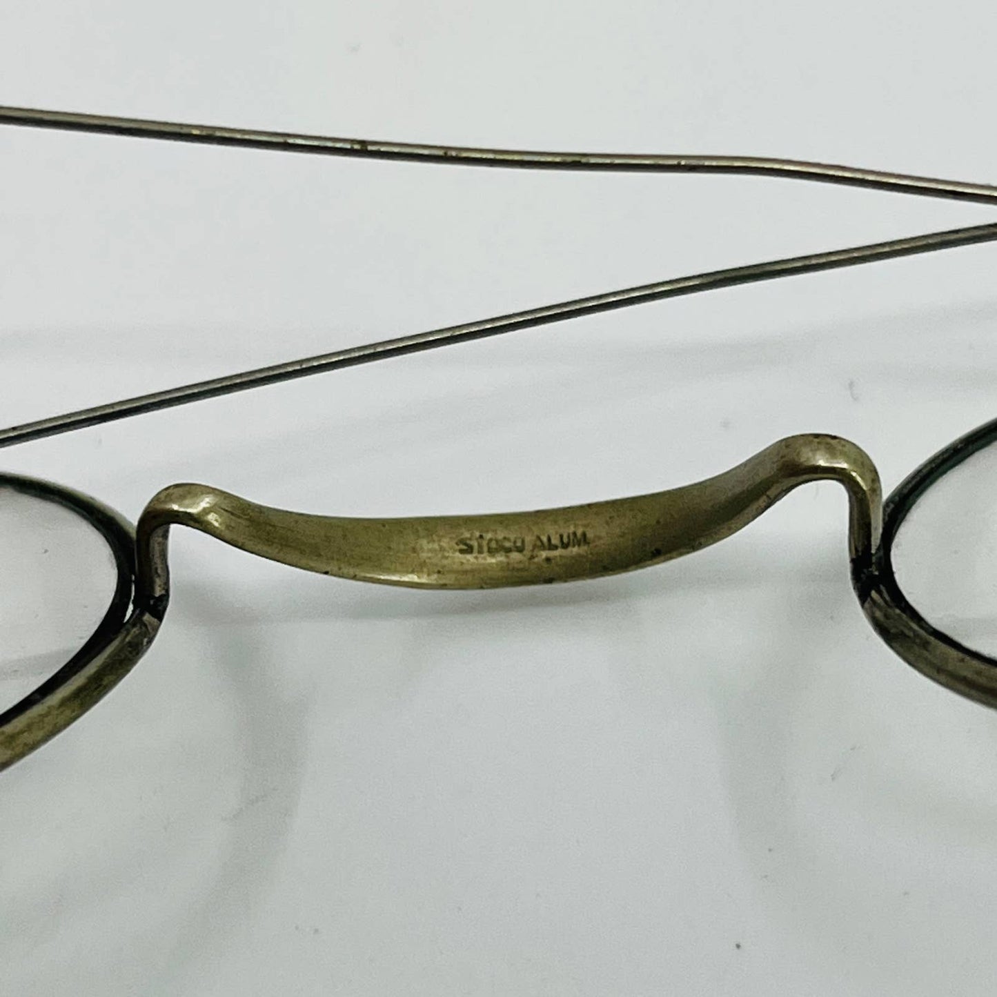 Antique 1800s Eyeglasses Aluminum Oval Frame Cable Arms SB8-2