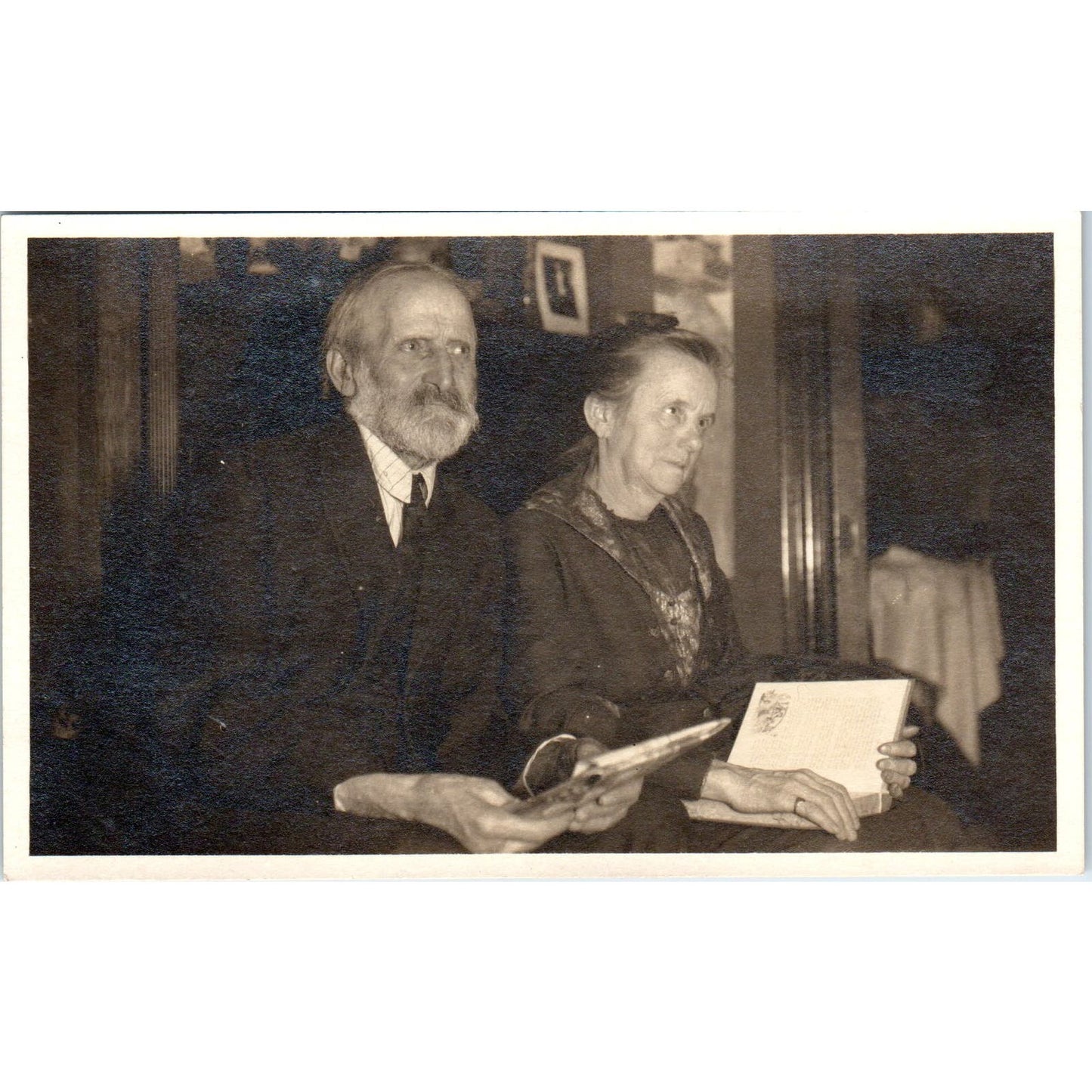 Elderly Man and Woman Portrait RPPC Real Photo Postcard PB1